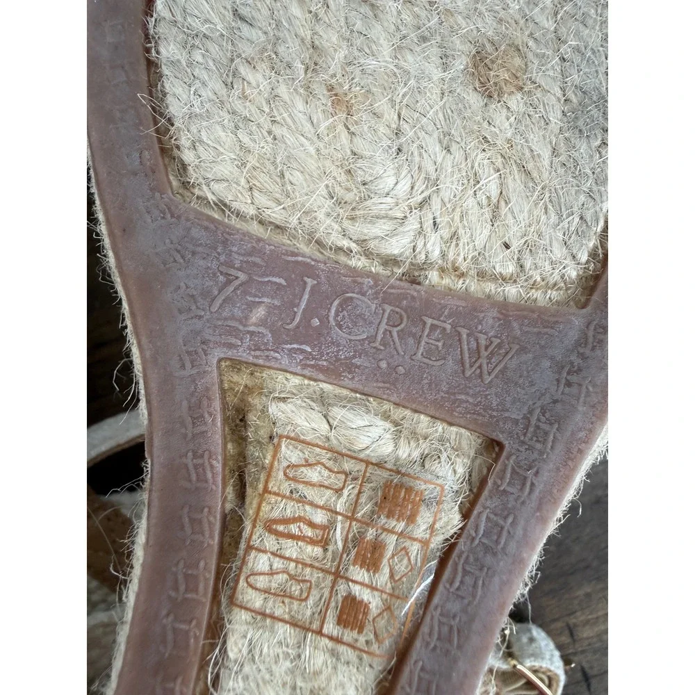 J.Crew Womens Linen Espadrille Wedge Sandals Natural Oatmeal Size 7 Buckle Strap